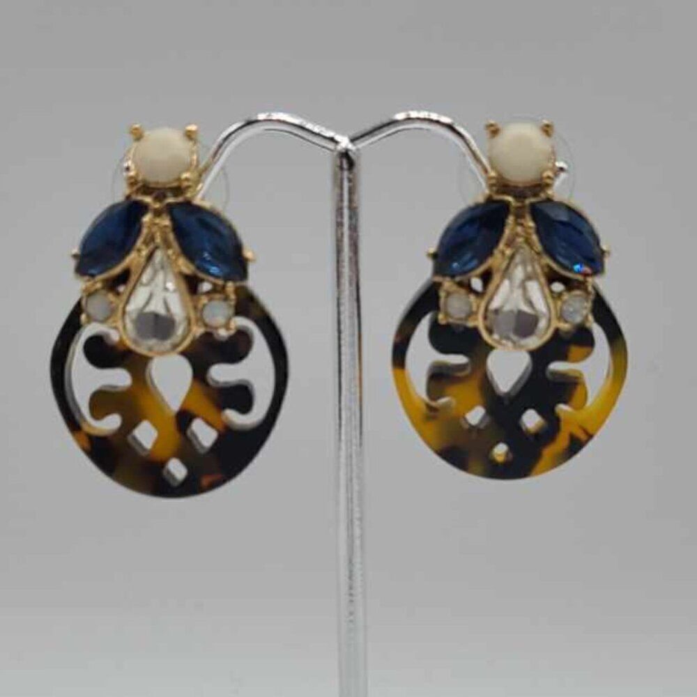 Unmarked (J Crew) Tortoise Blue  Clear Crystal  Bug (Ladybug) Earrings